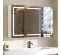 DICTAC Armoire de Toilette Miroir avec éclairage LED et Prise Armoire Murale de Bain avec 3 Portes Miroir et Étagère Réglable,Meuble Salle de Bain avec Rangement Peu encombrante,90x60x16cm,Blanc