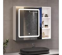 DICTAC Armoire de Toilette Miroir avec Éclairage LED Orientable 70x16x60 cm Armoire Salle de Bain avec Miroir Espace de Rangement Ouvert et Caché avec Étagère Réglable Meuble Toilette Suspendu,Blanc