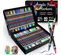 Dictien 120 Couleurs Feutres Acrylique Coloriage Adulte,Feutre Peinture Acrylique, Séchage Rapide & Anti-Taches, Non Toxiques & Sans Odeur, Pour Pierre/Bois/Verre/Tissu | Artistes & Bricoleurs