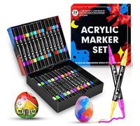 Dictien 24 Couleurs Feutres Acrylique Coloriage Adulte,Feutre Peinture Acrylique, Séchage Rapide & Anti-Taches, Non Toxiques & Sans Odeur, Pour Pierre/Bois/Verre/Tissu | Artistes & Bricoleurs