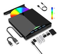 Dictien Lecteur CD/DVD Externe pour PC, USB 3.0 Mince Portable Graveur Enregistreur RW/ROM Drive CD/DVD Player Transmission Rapide Câble USB Intégrée pour Windows 7/8/10/11,Vista,Linux,Laptop,Desktop
