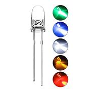 DiCUNO 1000pcs(5 Couleurs x 200pcs) 3mm Bi-pin LED Diode électroluminescente, Tête ronde transparente, Haute luminosité lampe LED, 5 couleurs(Blanc/Rouge/Jaune/Vert/Bleu)
