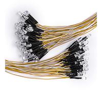 DiCUNO 100pcs 5mm diodes LED blanc chaud avec câble 24-25cm (240-250MM), lumière pré-câblée 12V LED, avec résistance de 550Ω
