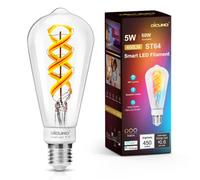 DiCUNO Ampoule Connectée E27 ST64, 5W Équiv. 50W, RGBCW, 450lm, Lot de 1 | WiFi LED Intelligente multicouleur 2700K-6500K, Ampoule Edison vintage compatible avec Alexa et Google Home, Sans Hub Requis