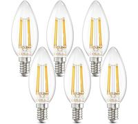 DiCUNO Ampoule LED E14 3,5W, Équivalent 40W halogène, 480lm, 2700K Blanc chaud, Non dimmable, en forme de bougie flamme, Ampoule C35 filament vintage pour lustre et plafonnier, Lot de 6