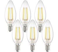 DiCUNO Ampoule LED E14 4W, Équivalent 40W halogène, 550lm, 4000K Blanc neutre, Non dimmable, en forme de bougie flamme, Ampoule C35 filament vintage pour lustre et plafonnier, Lot de 6