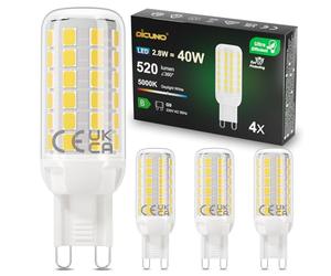 DiCUNO Ampoule LED G9 2.8W, Efficacité Energétique Classe B, équivalent 40W Halogène, 520lm, Blanc froid 5000K, Économie d'énergie, Non-dimmable, pour chambre, salon et cuisine, 4 Pièces