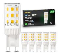 DiCUNO Ampoule LED G9 Blanc chaud 2700K, 3W, 555lm, Lot de 6 | équivalent 40W halogène, Non-dimmable, G9 LED efficacité energétique pour plafonnier, applique murale et éclairage de miroir