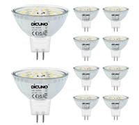 DiCUNO Ampoule LED GU5.3 MR16 12V, 5W Équiv. 50W, 6000K, 500lm, Lot de 10 | Blanc froid, Non-dimmable, Verre, Faisceau 120°, Ampoule GU5.3 LED pour spot encastrable, plafonnier et vitrine