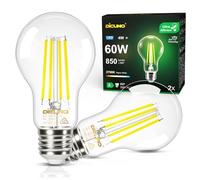 DiCUNO Ampoule LED Ultra Efficient E27, Classe énergétique A, Blanc chaud 2700K, 4W équivalent 60W, Ampoule LED filament Edison à économie d'énergie, 850lm, Verre, 2 Pièces