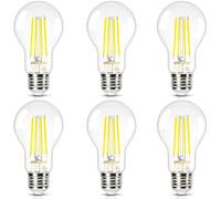 DiCUNO Ampoule LED Ultra Efficient E27, Classe énergétique A, Blanc chaud 2700K, 4W équivalent 60W, Ampoule LED filament Edison à économie d'énergie, 850lm, Verre, 6 Pièces