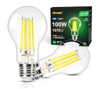 DiCUNO Ampoule LED Ultra Efficient E27, Classe énergétique A, Blanc chaud 2700K, 7.5W équivalent 100W, Ampoule LED filament Edison à économie d'énergie, 1575lm, Verre, 2 Pièces