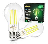 DiCUNO Ampoule LED Ultra Efficient E27, Classe énergétique A, Blanc neutre 4000K, 2.2W équivalent 40W, Ampoule LED filament Edison à économie d'énergie, 465lm, Verre, 2 Pièces