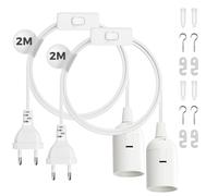 DiCUNO Douille E27 avec fil 2M pour lampe suspendue E27, Blanc, Lot de 2 | Support de lampe avec bouton Marche/Arrêt pour le plafonnier, la chambre et la cuisine, 0-250V, 4A