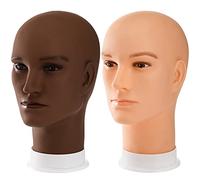 Dicunoy Lot de 2 têtes de mannequin pour cheveux masculins, tête de perruque chauve, tête de cosmétologie afro américaine pour lunettes, cheveux, chapeaux, casques, lunettes