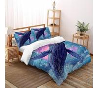 DICVXST 3D Breaking la Baleine Bleue Parure De Lit pour Garçon Et Adolescent 3 Pcs Qualité Supérieure avec Taie d'oreiller avec Fermeture Éclair Double(200x200cm)