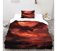 DICVXST 3D Dragon Rouge Moon Parure De Lit pour Garçon Et Adolescent 2 Pièces en Microfibre avec Taie d'oreiller avec Fermeture Éclair Single（135x200cm）