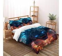 DICVXST 3D Flammes de Godzilla Parure De Lit Junior 3 Pièces Décoration De Chambre À Coucher avec 2 Taies d'oreiller avec Fermeture Éclair Super King（260x220cm）