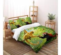 DICVXST 3D Monkey Red Panda Parure De Lit Adulte 3 Pièces Décoration De Chambre À Coucher avec 2 Taies d'oreiller avec Fermeture Éclair Double（200x200cm）