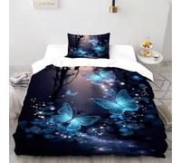 DICVXST 3D Papillons Bleus Magiques Parure De Lit pour Garçon Et Adolescent 2 Pièces Qualité Supérieure avec Taie d'oreiller avec Fermeture Éclair Single（135x200cm）