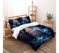 DICVXST 3D Papillons Bleus Magiques Parure De Lit pour Garçon Et Adolescent 3 Pièces en Microfibre avec Taie d'oreiller avec Fermeture Éclair King（220x240cm）