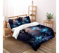 DICVXST 3D Papillons Bleus Magiques Parure De Lit pour Garçon Et Adolescent 3 Pièces en Microfibre Sets avec 2 Taies d'oreiller avec Fermeture Éclair Super King（260x220cm）