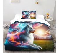 DICVXST 3D Rainbow Cloud Chien Parure De Lit pour Garçon Et Adolescent 2 Pcs Simplement avec 1 Taies d'oreiller avec Fermeture Éclair Single(135x200cm)