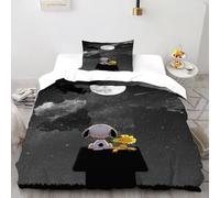 DICVXST 3D Snoopy et Woodstock Moon Parure De Lit pour Garçon Et Adolescent 2 Pièces Douce Et Confortable Taies D'oreillers avec Fermeture Éclair Single（135x200cm）