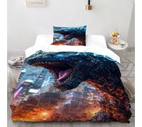 DICVXST 3D Ville de Godzilla Parure De Lit Filles 2 Pcs Décoration De Chambre À Coucher avec 1 Taies d'oreiller avec Fermeture Éclair Single（135x200cm）