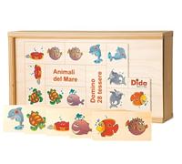 Dida - Domino Animaux de la mer. Baleine, Poissons, Requins, Dauphins illustrés dans la Table de Jeu de Domino avec des Cartes et boîte en Bois pour Les Enfants.