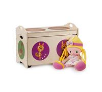 Dida - i Pancotti, Banc à Jouets Multifonction en Bois avec Roues et Couvercle, Décoré de Motifs d'Écureuils, de Faons et de Cerfs, Conteneur Spacieux et Polyvalent pour la Chambre des Enfants