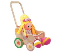 Dida Landau pour Poupées en Bois Motif Fleurs - Poussette pour Poupées jusqu'à 35 cm, Jouet de Rôle pour Enfants de 2 à 4 Ans, Parfait pour Les Petits Parents