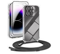 DiDaDi [5 en 1 1 Ensemble de Chaîne pour Coque iPhone 13 Pro Max avec Cordon + 1 Coque Transparente + 2 Films Écran + 1 Verre Caméra, Coque Antichoc Élégante avec Collier Réglable, Noir