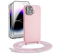 DiDaDi 5 en 1 Set pour Coque pour iPhone 13 avec Cordon, Liquide Silicone Coque Collier Réglable Téléphone Étui Portable Lanyard Case Protection Complète Cover de Phone, Or Rose
