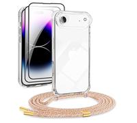 DiDaDi Chaîne de téléphone portable 5 en 1 pour iPhone 17 Air - Coque de protection amovible avec cordon transparent - 2 x verre blindé et objectif de l'appareil photo (arc-en-ciel)
