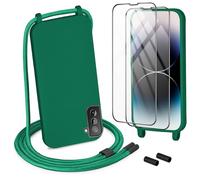 DiDaDi Coque pour Samsung Galaxy S22 avec Cordon de Collier, Coque avec Cordon Silicone Housse, Collier Réglable Téléphone Portable Lanyard Case Samsung Galaxy S22, Vert foncé