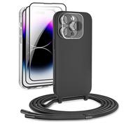 DiDaDi Ensemble de chaîne de téléphone Portable pour iPhone 12 Pro Max avec Bande, Silicone Coque, Coque Transparente, 2 Films de Protection, Protection caméra, Noir