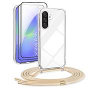 DiDaDi Ensemble de téléphone portable 5 en 1 pour Samsung Galaxy A36 - Coque de protection transparente + 2 films de protection d'écran + 1 kit de nettoyage - Coque de protection avec cordon (doré