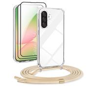 DiDaDi Ensemble de téléphone portable 5 en 1 pour Samsung Galaxy A56 - Coque de protection transparente + 2 films de protection d'écran + 1 kit de nettoyage - Coque de protection avec cordon (doré