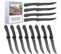 Didarenba Couteaux à steak noir 12 pieces taille totale 22 cm lavable au lave-vaisselle couteaux à steak noir