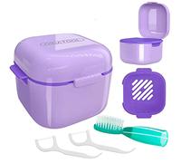 DIDATOOL Cadeau Femme, Boîte à Dentier, Etui pour Dentier avec Couvercle, Étui pour Prothèses Dentaires avec Panier de Rinçage Amovible et Brosse à Dents au Doigt (Violet)