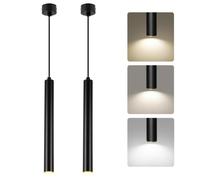 Diday 2pcs Moderne Suspension Luminaire,Lampe à suspension LED Projecteur Lustre Luminaire Spotlight Noir,Lumière Tricolore,Ø3*30cm
