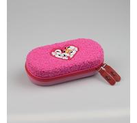 DIDDL - Trousse Peluche 3D Diddl - 20x10x6 cm - Plumier Zippé Rose en Matière Peluche - Logo Cœur - Filet Intérieur pour Deuxième Poche - Idéale École et Loisirs