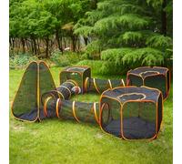 DiDiBirDi Enclos pliable pour chat - Parc d'extérieur portable pour chat avec tente en maille et trois tunnels (7 en 1)