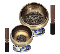 DiDiBirDi Lot de 2 bols chantants tibétains, 11 et 8 cm, avec maillet et coussin d'anneau jaune, martelés à la main au Népal, pour yoga, chakra, accessoires de méditation