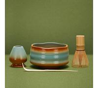 DiDiBirDi Lot de 4 bols à matcha japonais en céramique, fouet à matcha, cuillère en céramique, support pour fouet (bleu)