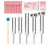 DiDiBirDi Lot de 5 diapasons (128 Hz, 136,1 Hz, 256 Hz, 384 Hz, 512 Hz) avec étui en cuir synthétique et maillet en caoutchouc pour yoga, méditation, détente