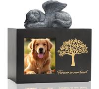 Didibirdi Pet Urn pour chien Ashes Bote de chien Bote en bois noir noir Urnes pour cendres Bote de cendres Pet Ange avec ange de chien et Ashe