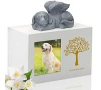 DiDiBirDi Urne pour animal de compagnie pour cendres de chien - En bois blanc - Pour cendres - Avec statue et sac en tissu pour cendres (25 kg)