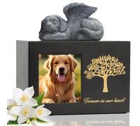 DiDiBirDi Urne pour Cendres de Chien Boîte en Bois Noire Urne pour Chien avec Statue de Chien et Sac en Tissu pour Les Cendres (25kg)